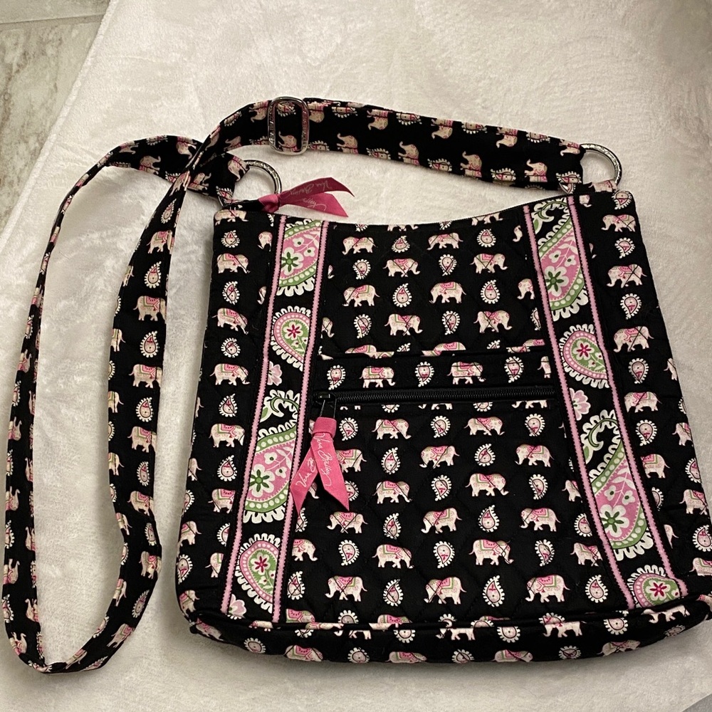 Vera Bradley Black and Pink Elephant Crossbody Bag - Picture 2 of 6